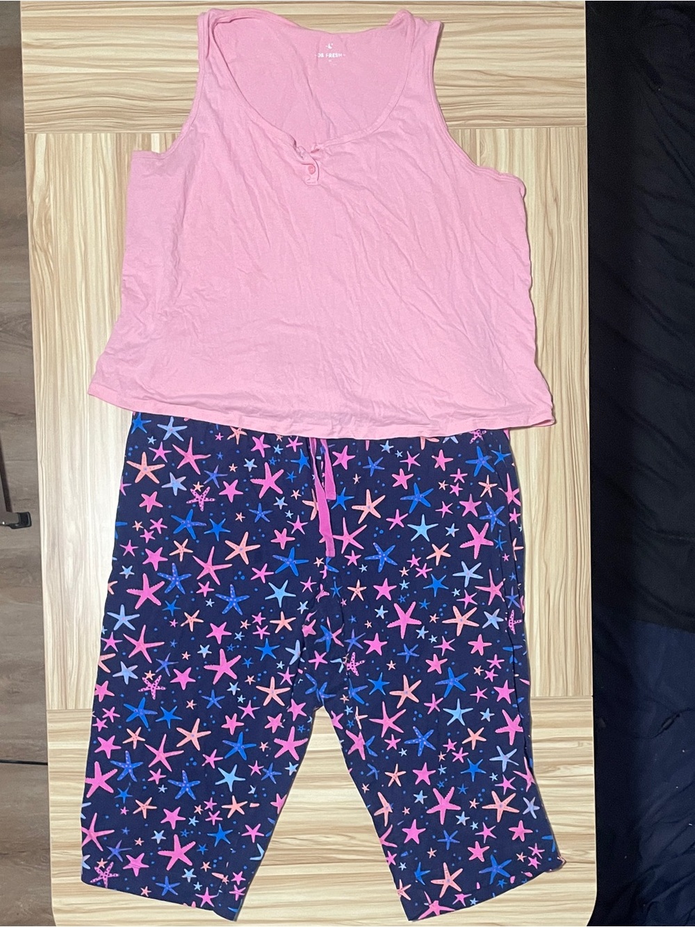 Woman’s Pink Tank Top and Navy Star-Print Pajama Set